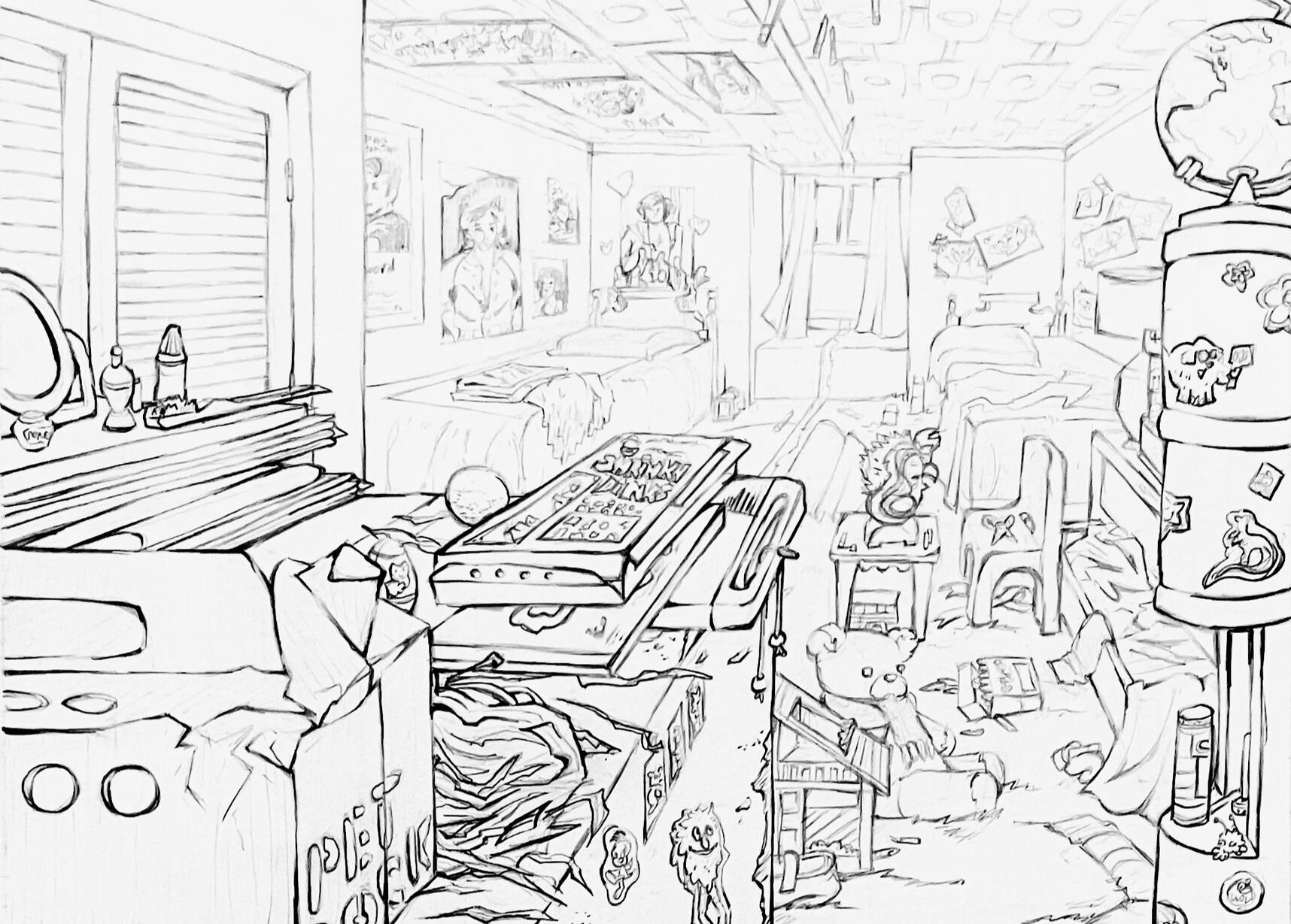 70s Bedroom (Lineart)