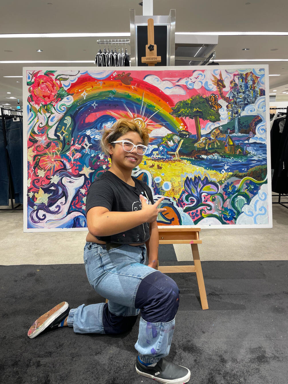 This was a live painting session where artists Brynna Ventura and Labiba Zaman drew Bloomingdale's customers' requests.